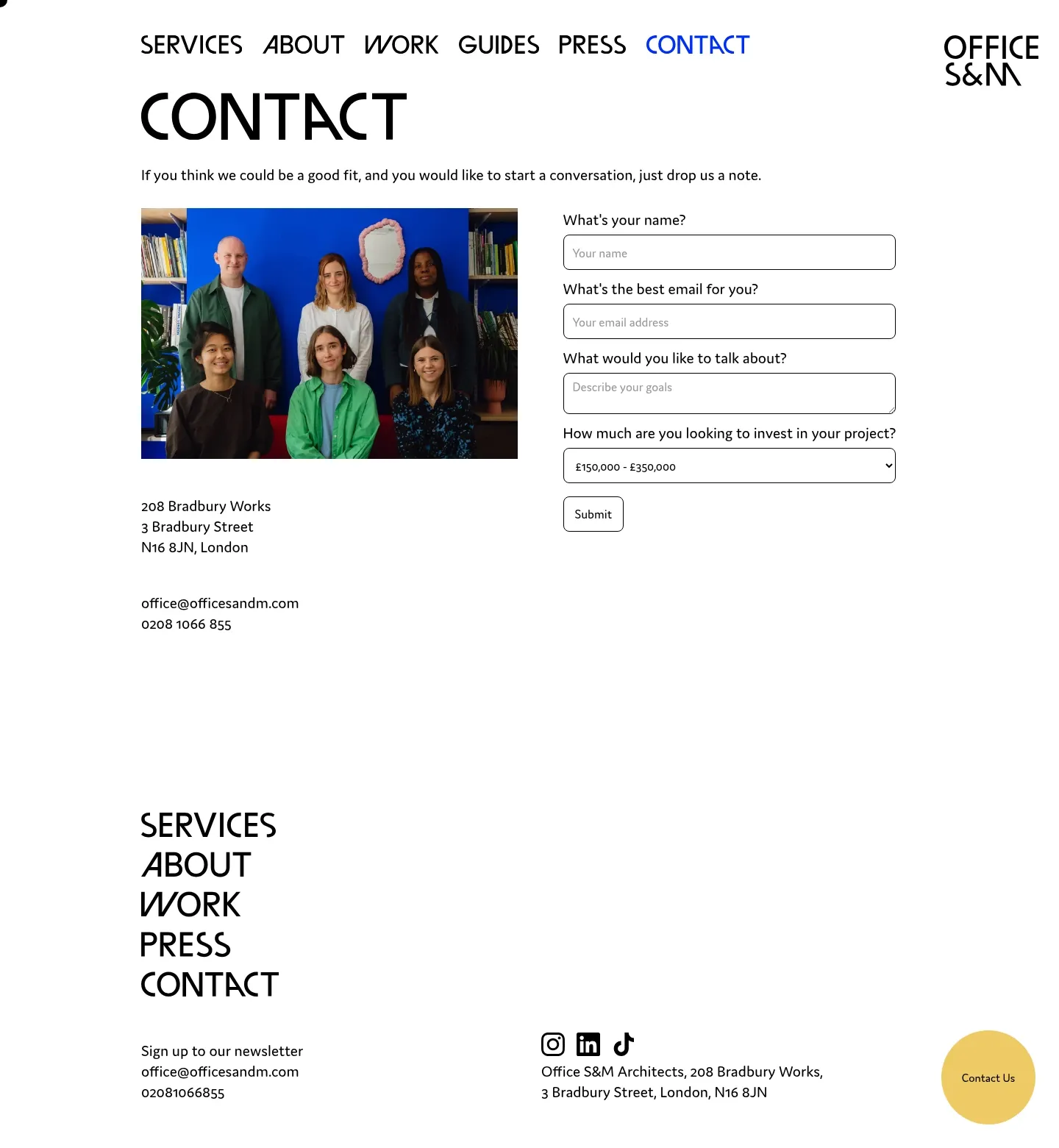 Screenshot of Office S&M at desktop width