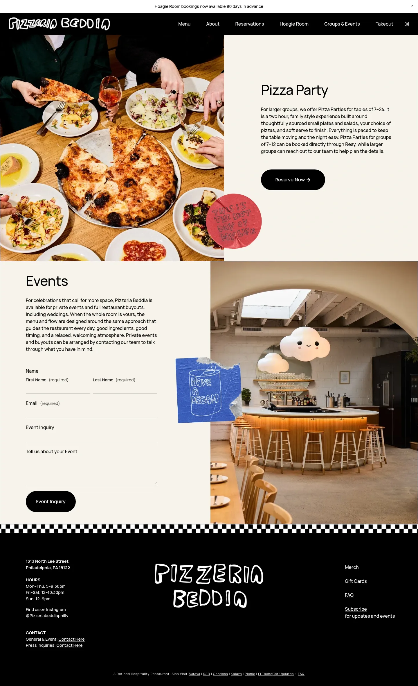 Screenshot of Pizzeria Beddia at desktop width