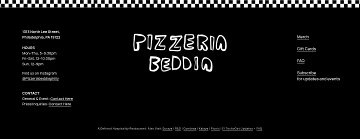 Footer on Pizzeria Beddia
