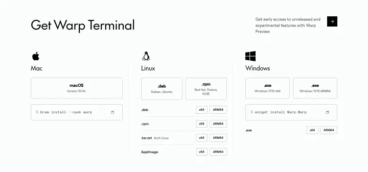 Get Warp Terminal on Warp