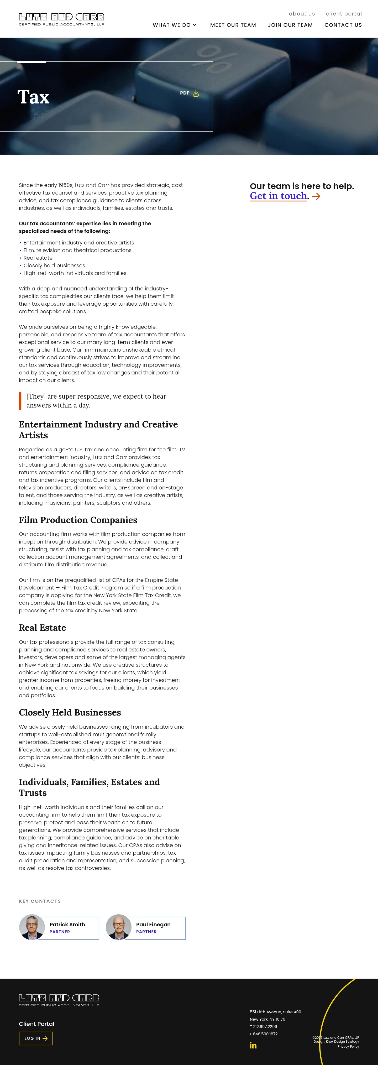 Screenshot of Lutz and Carr CPAs at desktop width