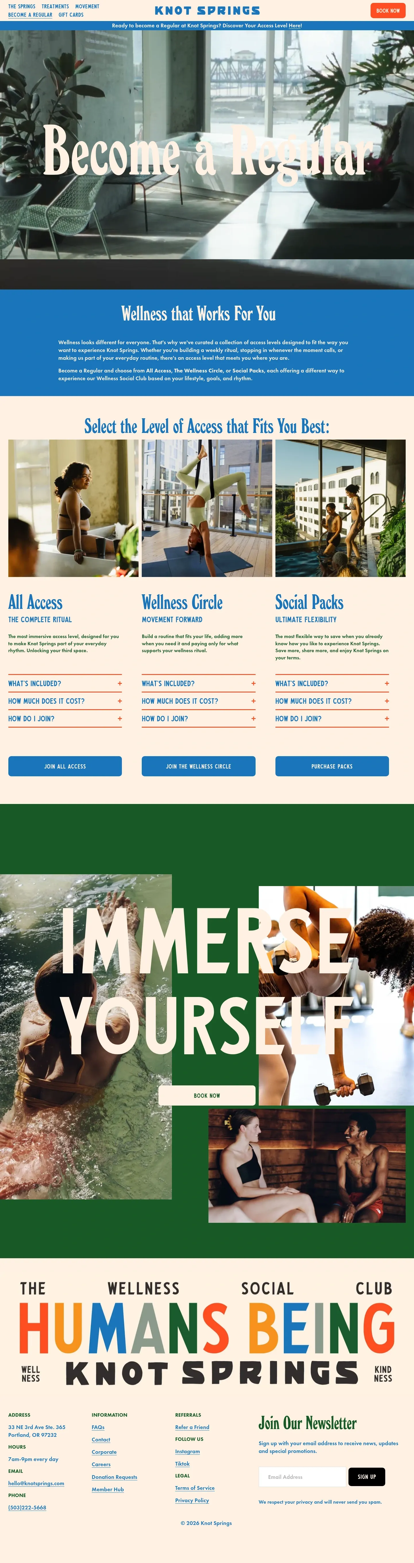 Screenshot of Knot Springs at desktop width