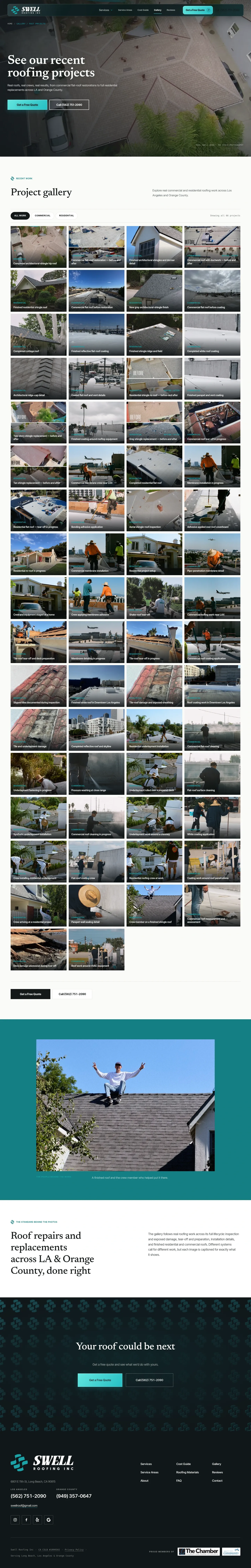 Screenshot of Swell Roofing at desktop width