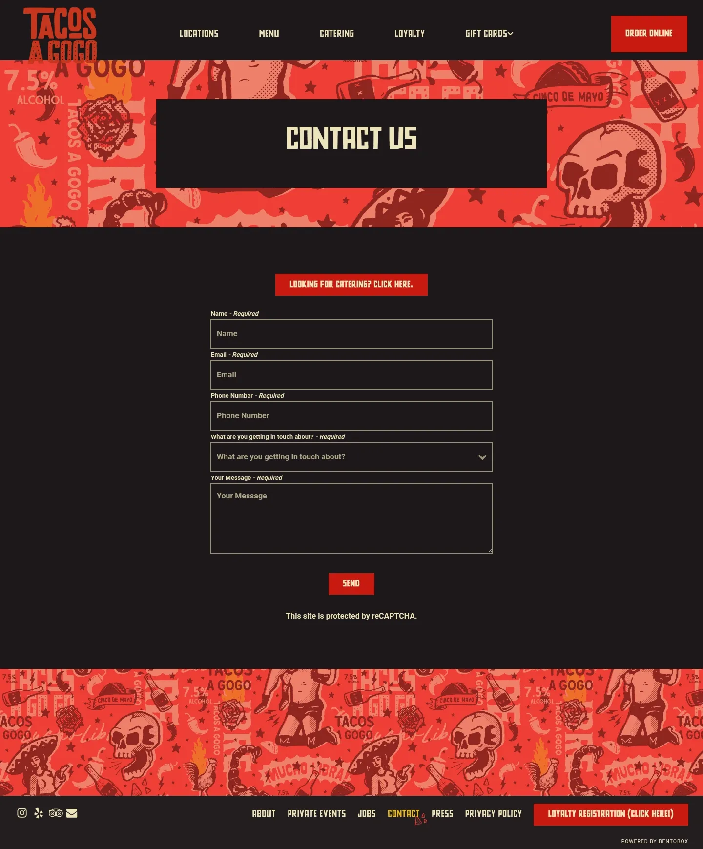 Screenshot of Tacos A Go Go at desktop width