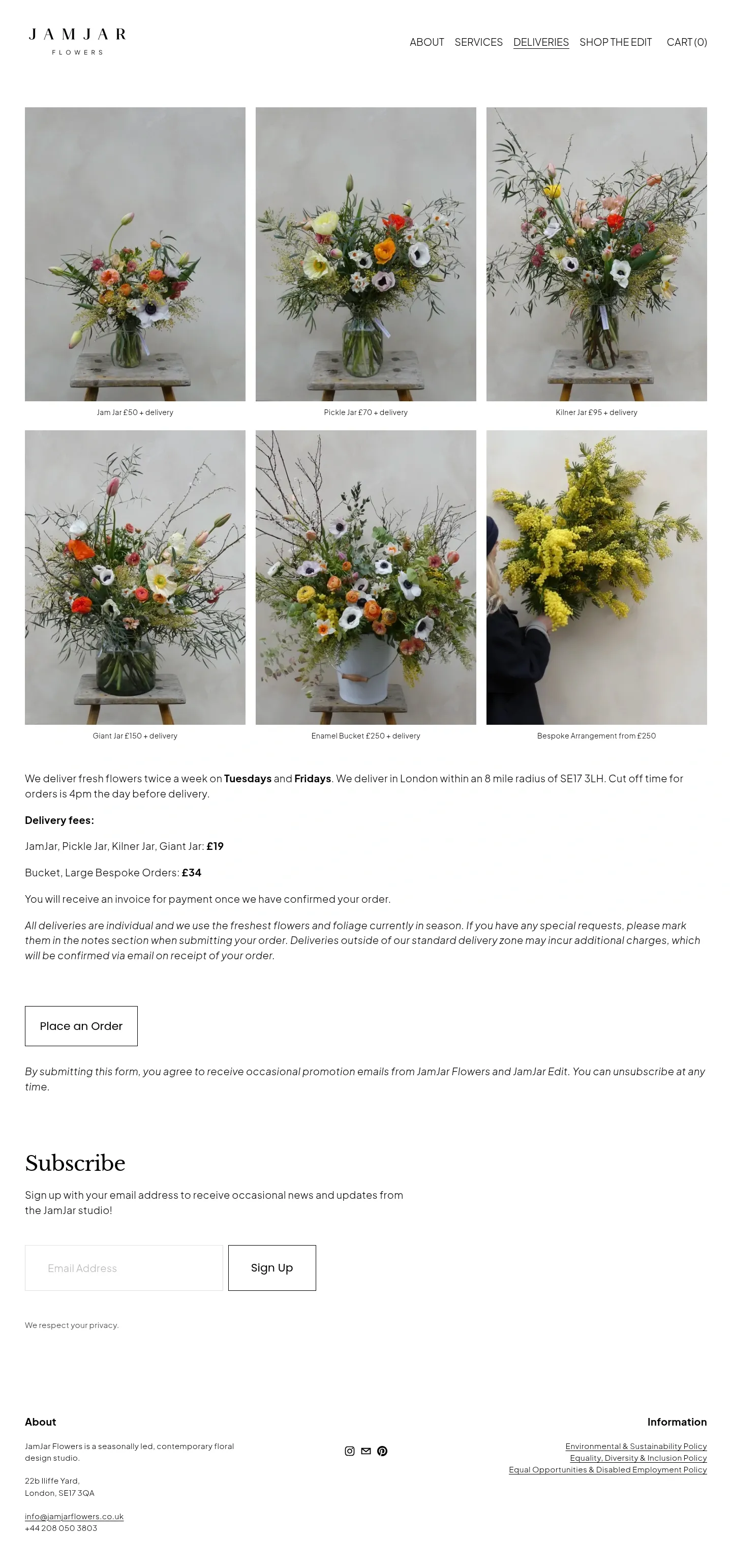Screenshot of Jam Jar Flowers at desktop width
