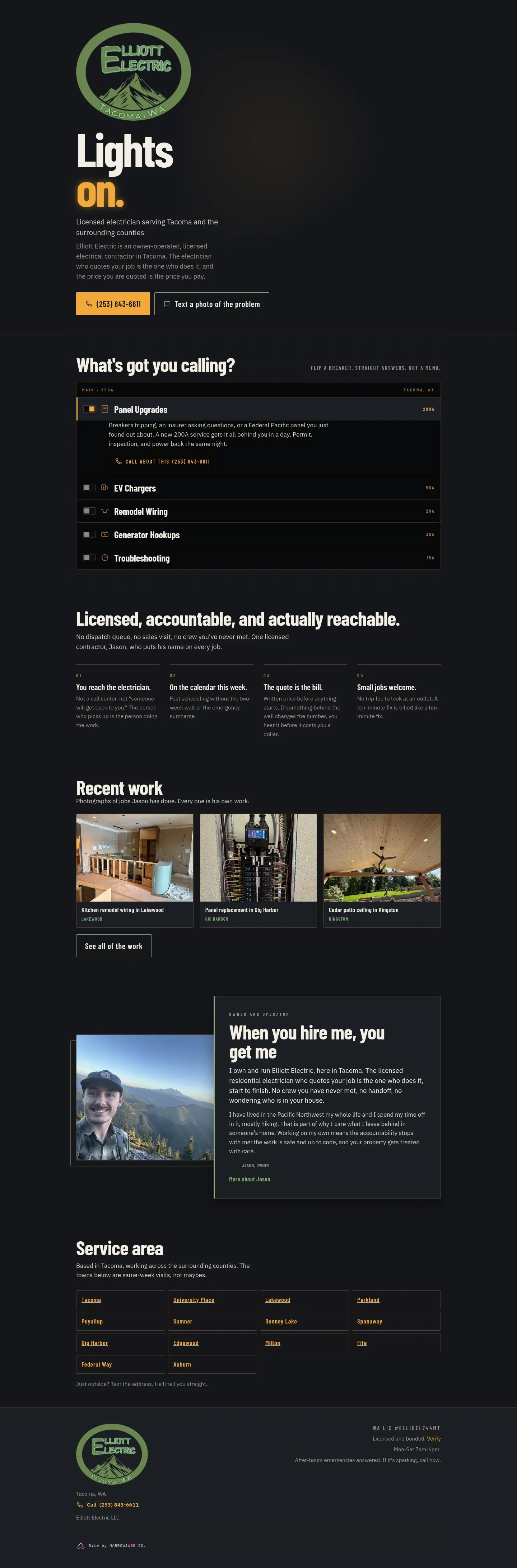 Screenshot of Elliott Electric at desktop width