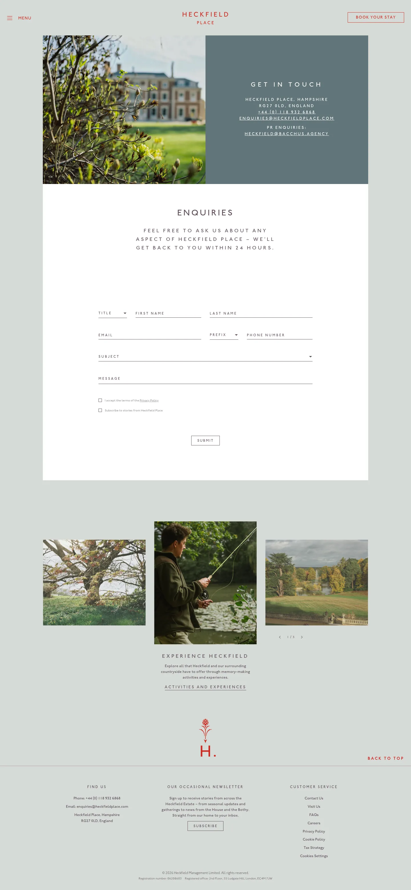 Screenshot of Heckfield Place at desktop width