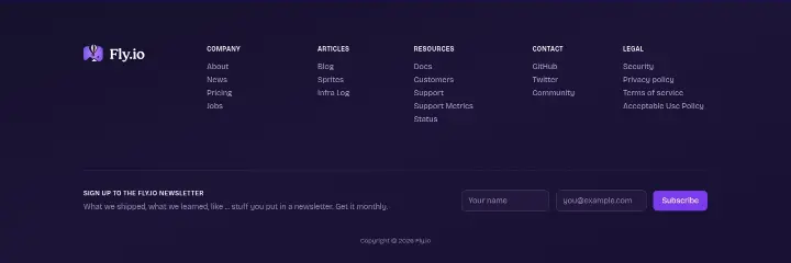 Footer on Fly.io