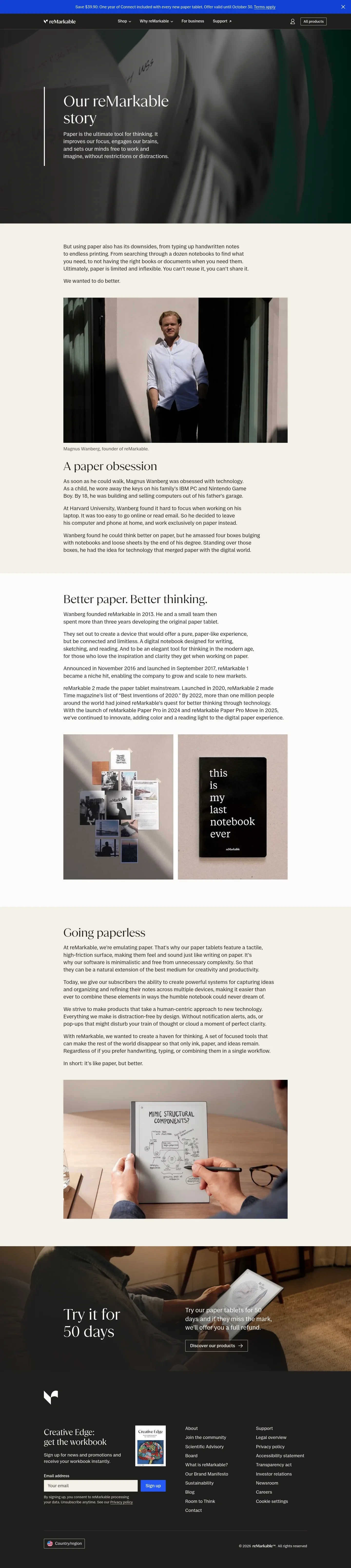 Screenshot of reMarkable at desktop width