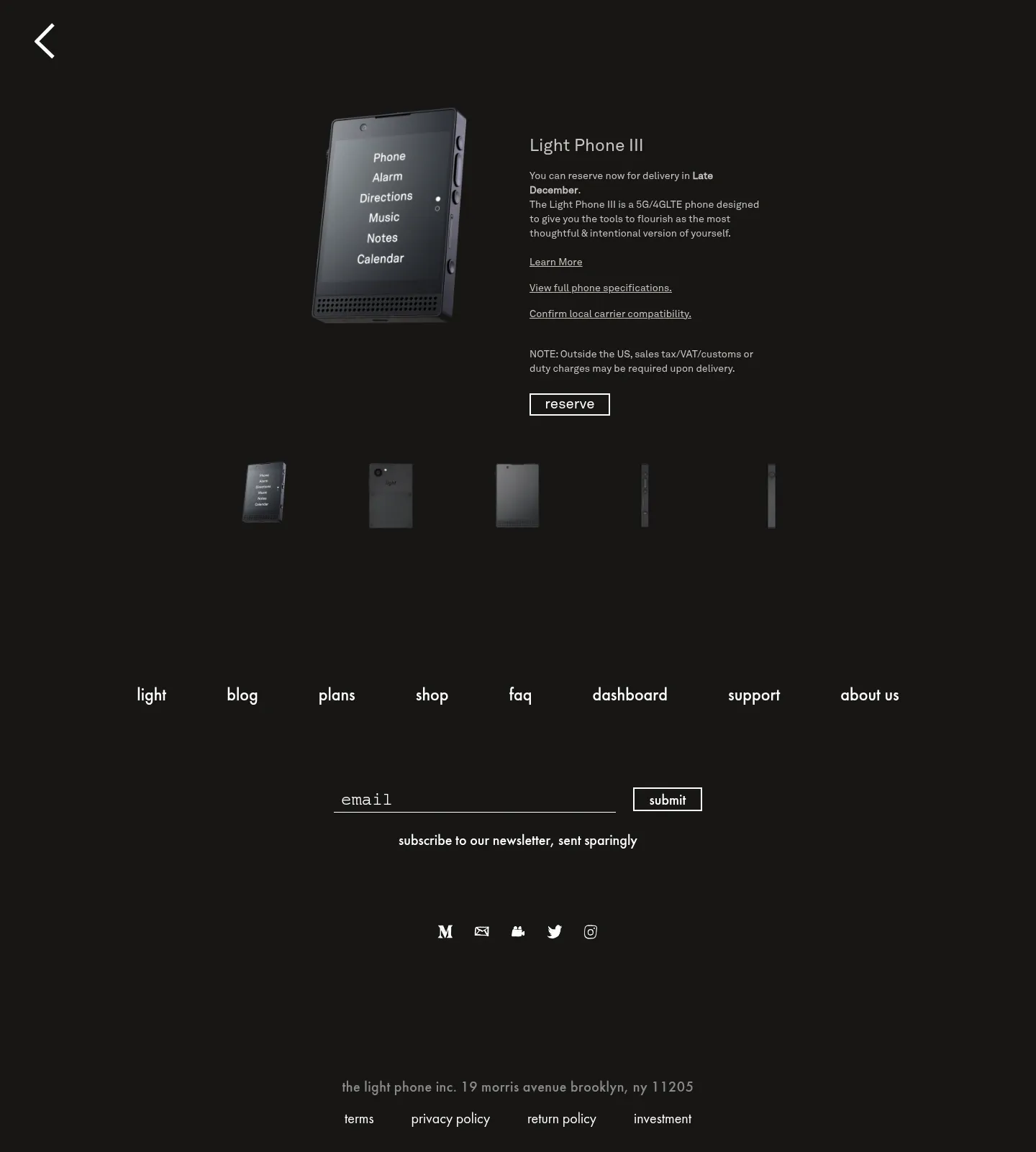 Screenshot of Light Phone at desktop width