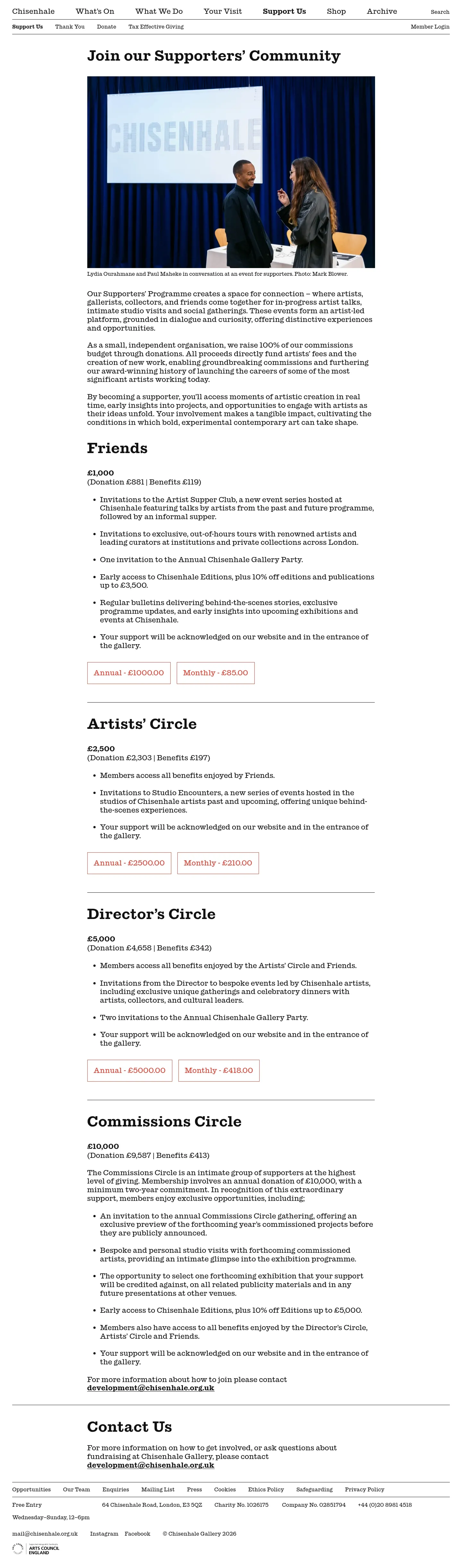 Screenshot of Chisenhale Gallery at desktop width