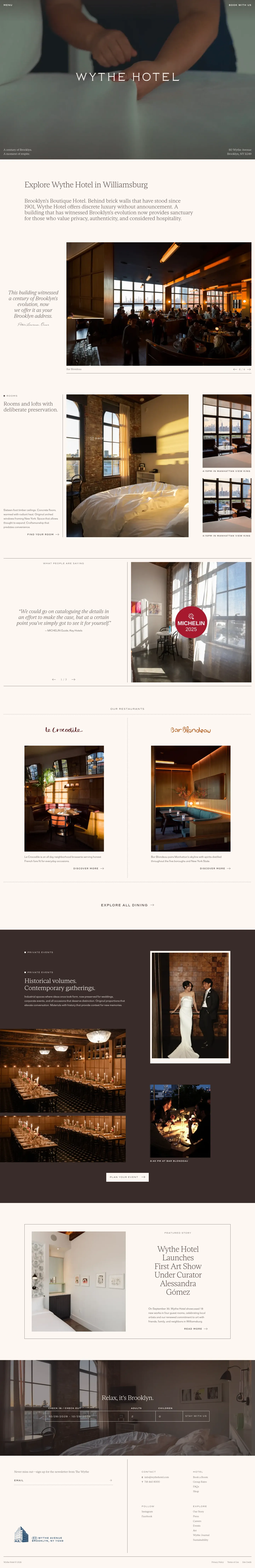 Screenshot of Wythe Hotel at desktop width