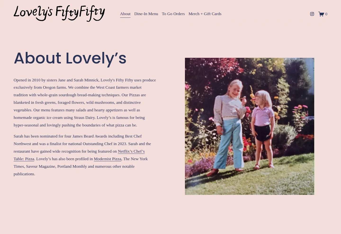 Screenshot of Lovely's Fifty Fifty at desktop width