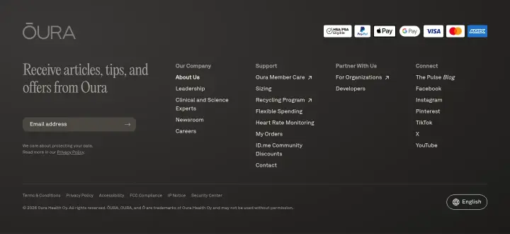 Footer on Oura