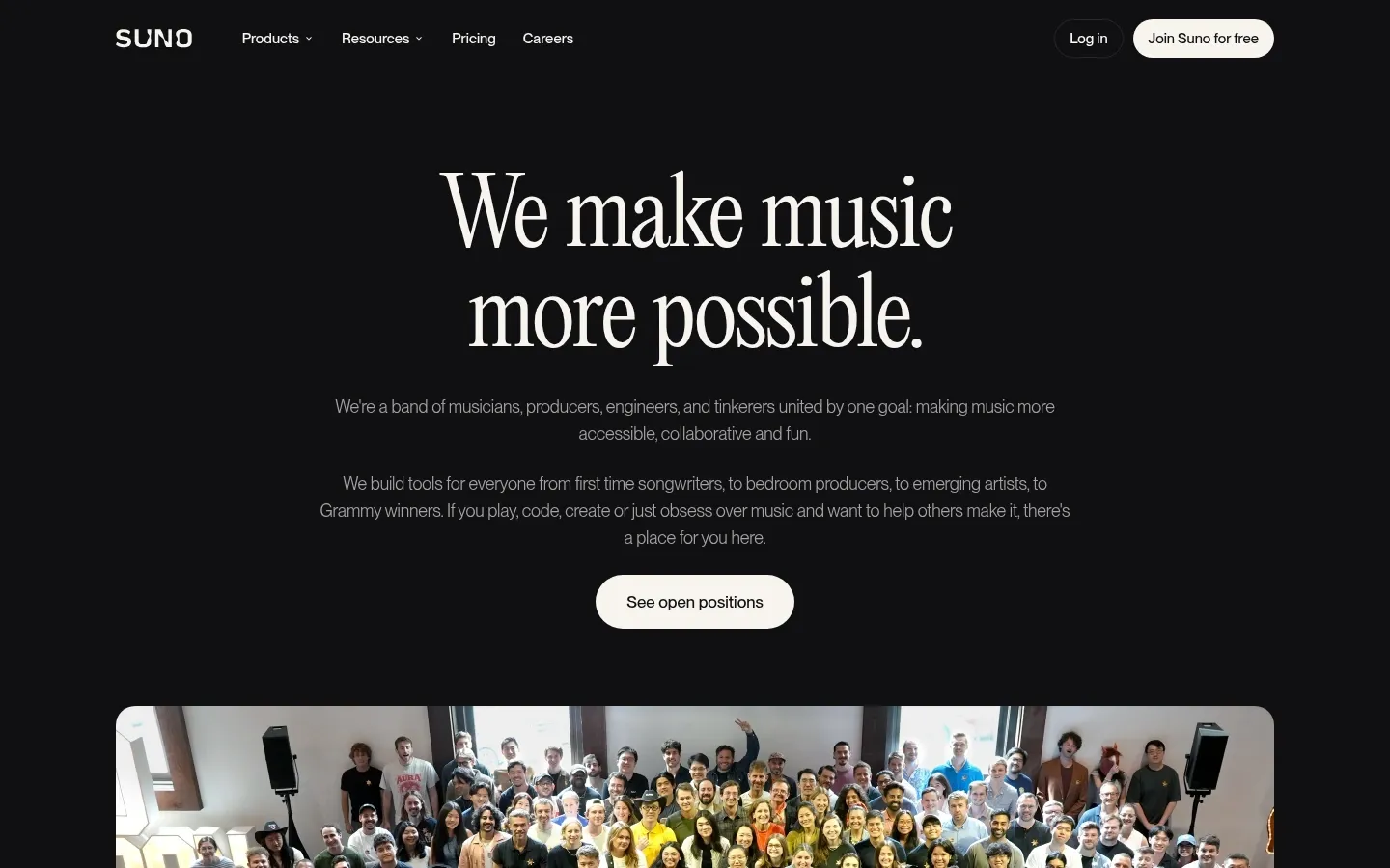 Screenshot of Suno at desktop width