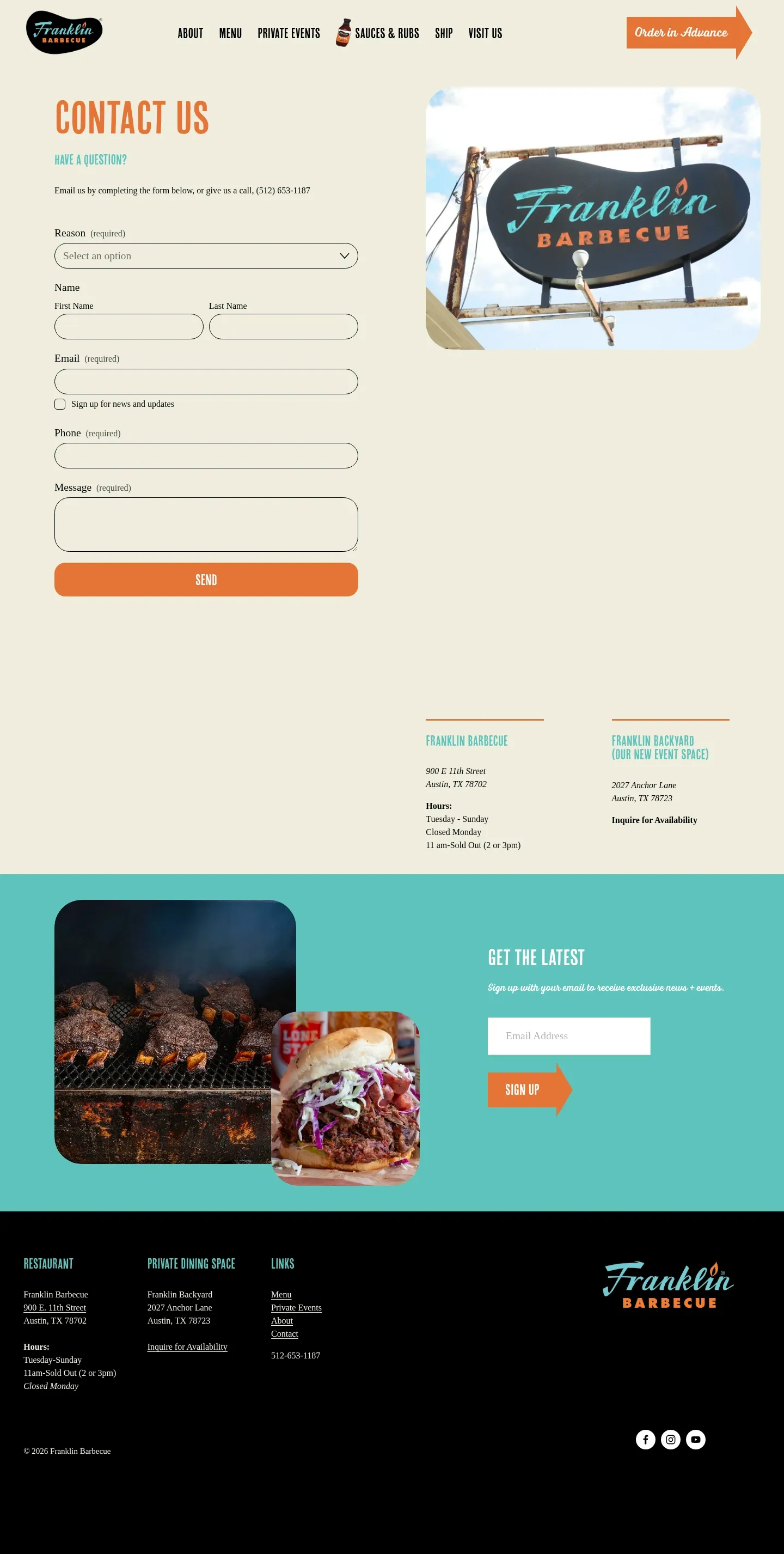 Screenshot of Franklin Barbecue at desktop width