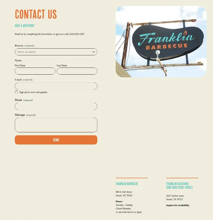 Contact Us on Franklin Barbecue