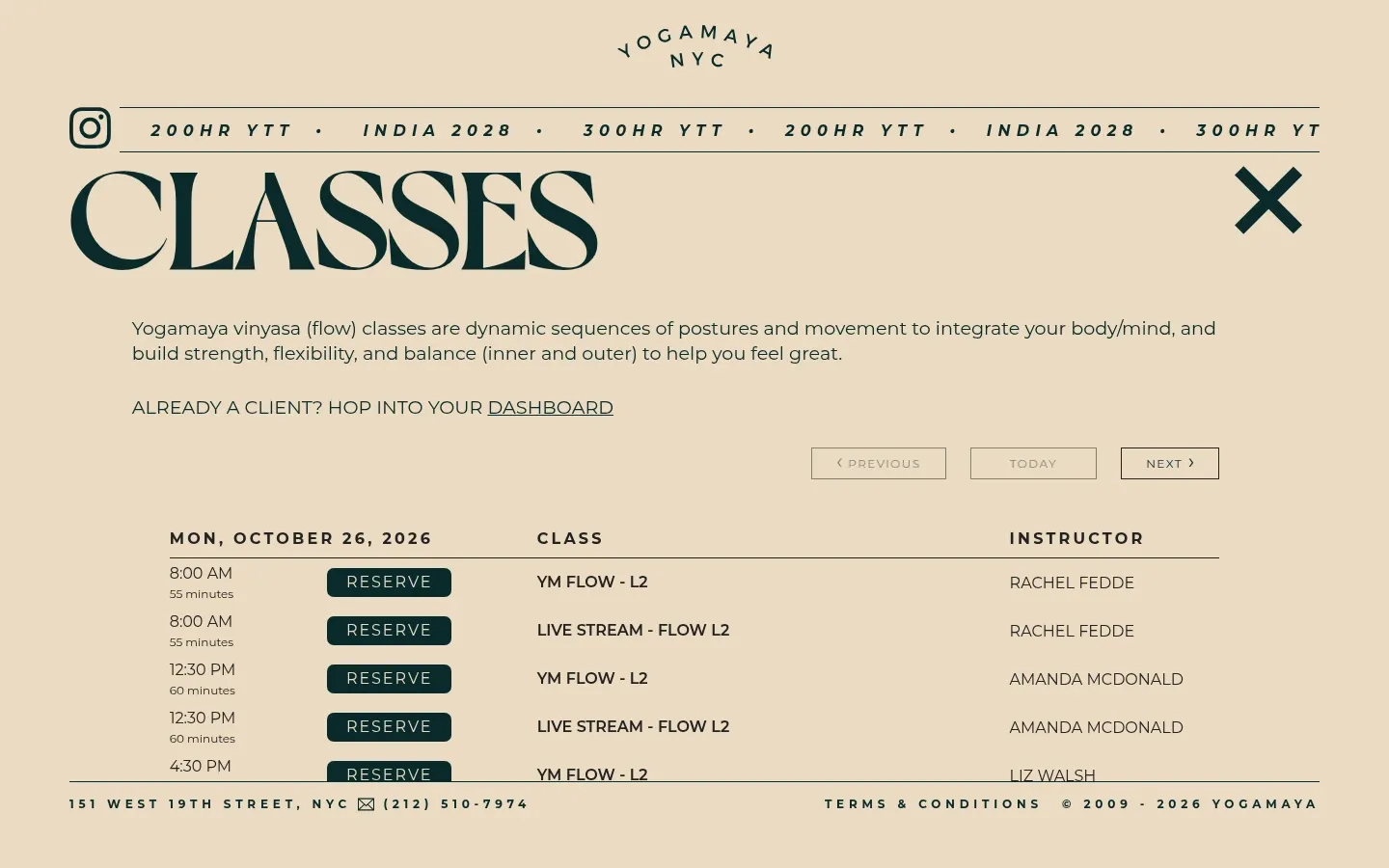 Screenshot of Yogamaya at desktop width