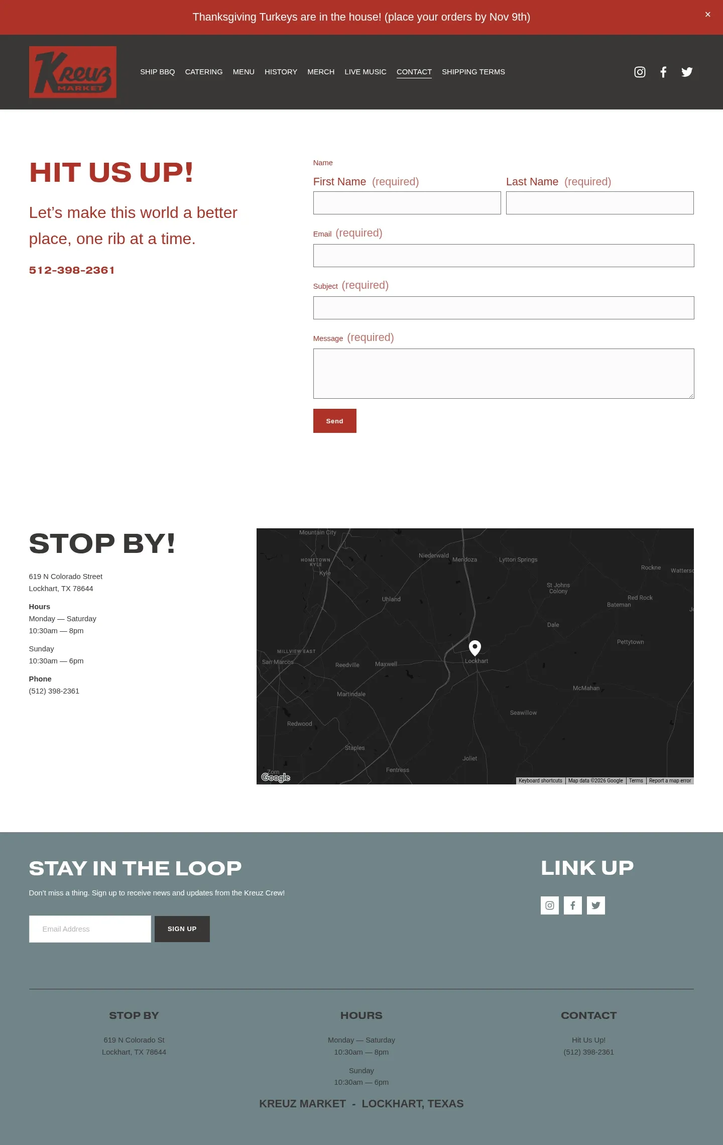 Screenshot of Kreuz Market at desktop width