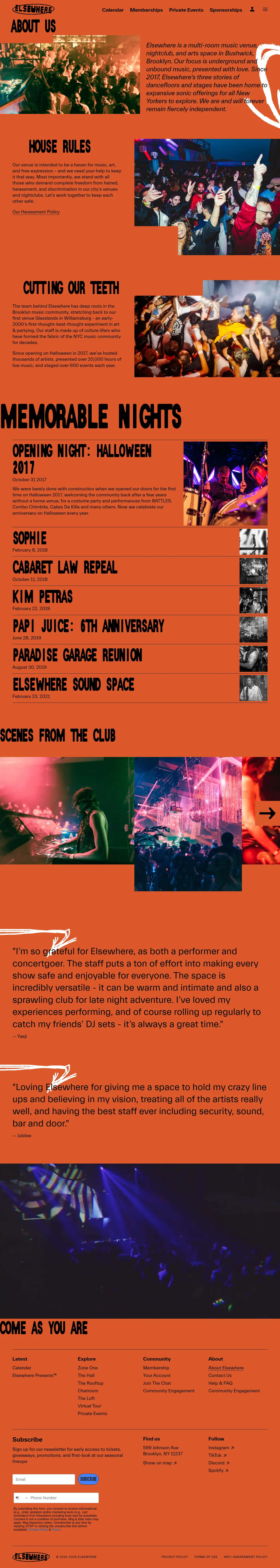 Screenshot of Elsewhere at desktop width