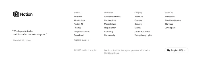 Footer on Notion