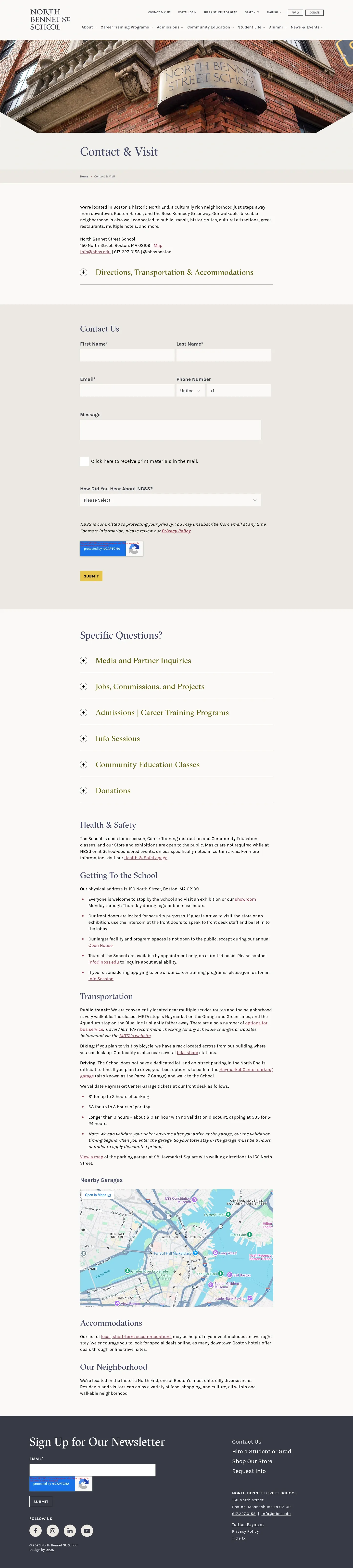 Screenshot of North Bennet Street School at desktop width