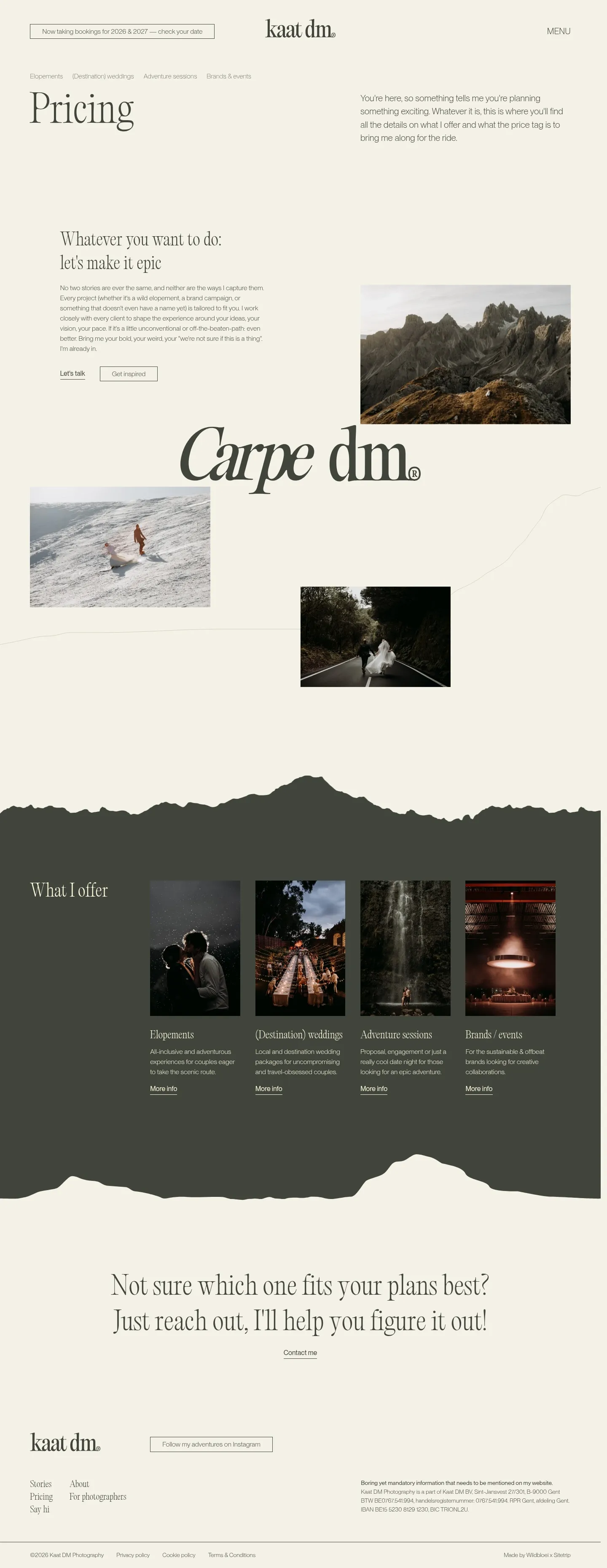 Screenshot of Kaat DM at desktop width