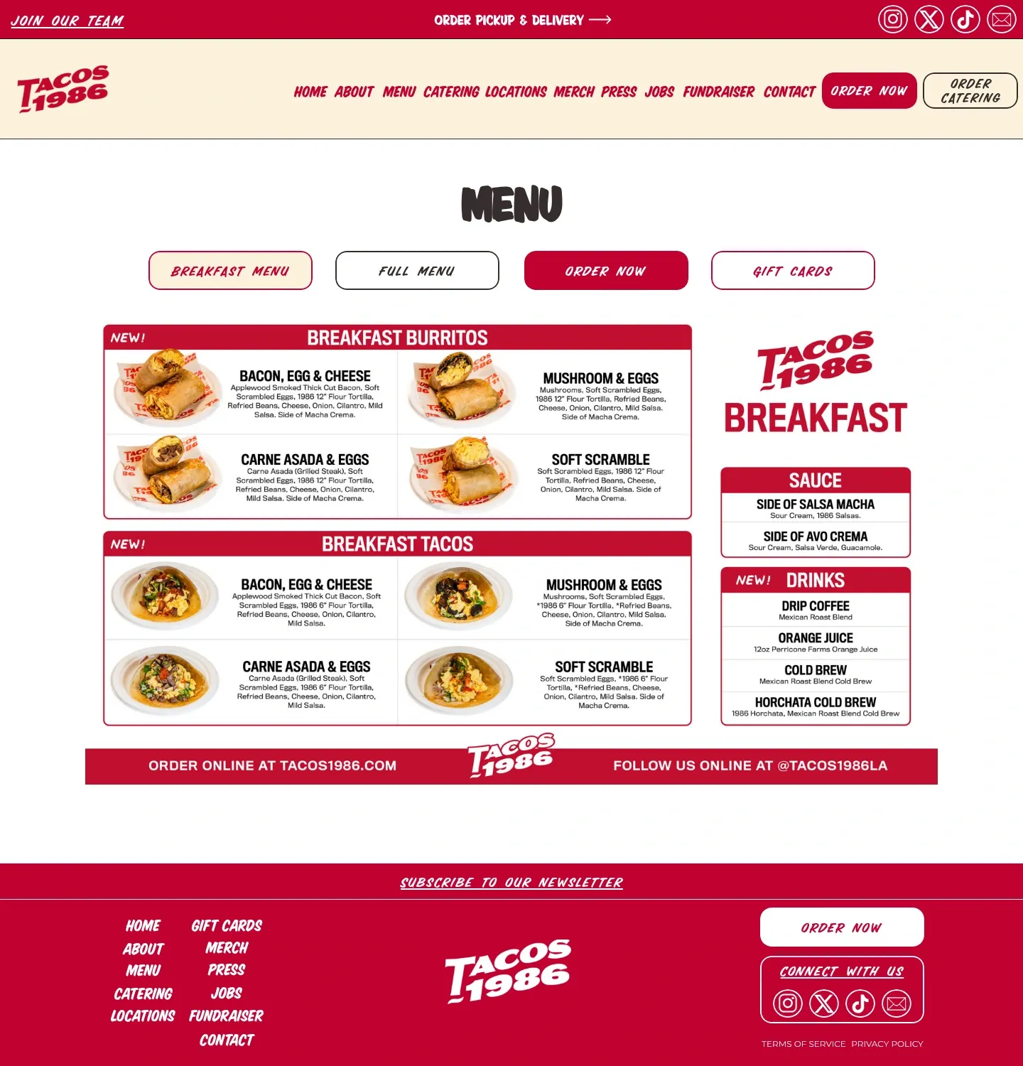 Screenshot of Tacos 1986 at desktop width