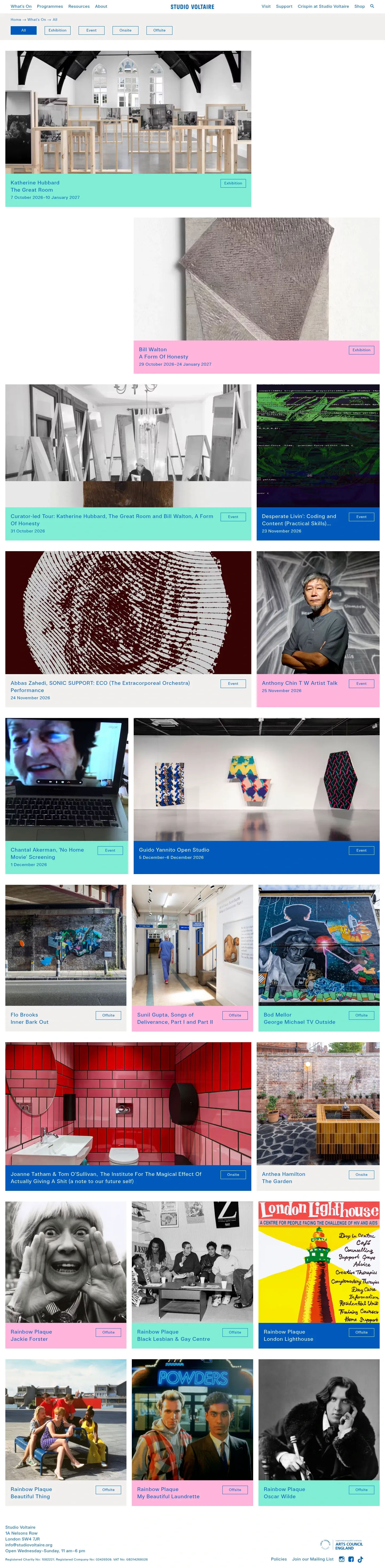 Screenshot of Studio Voltaire at desktop width